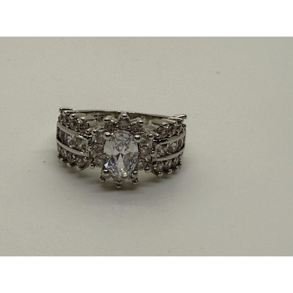 Vintage Style Engagement Ring 14K White Gold CZ‎ Diamond Tested Signed Size 6